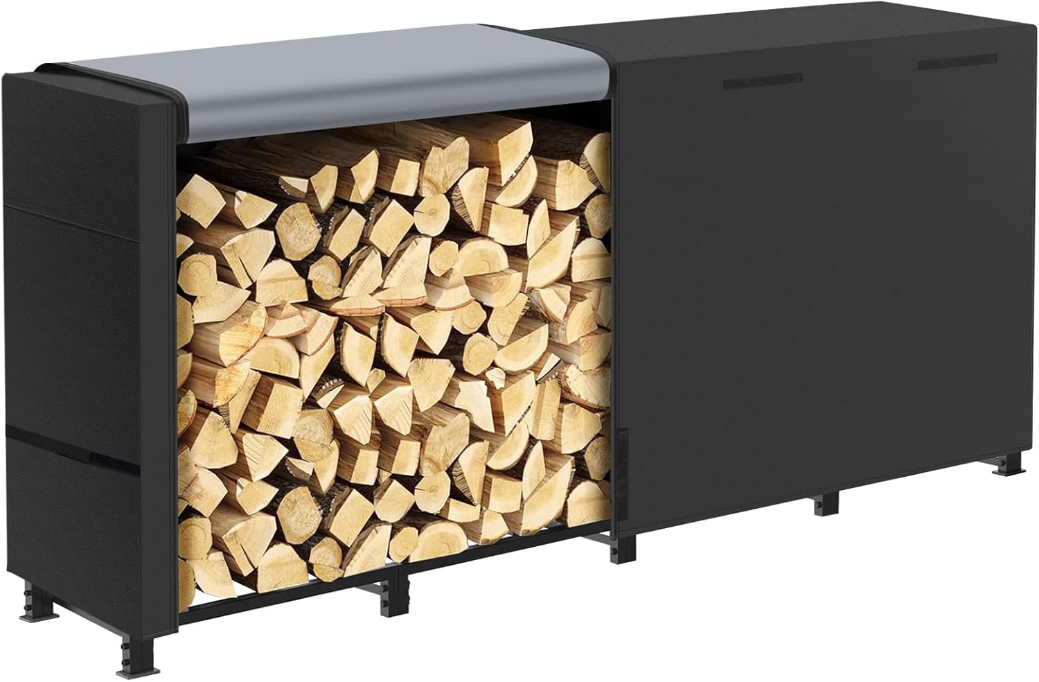 8ft Firewood Rack Outdoor with Waterproof Widened Cover, Heavy Duty Firewood Holder Included Supporting Strap, Powder-coated Wood Rack for Firewood Storage