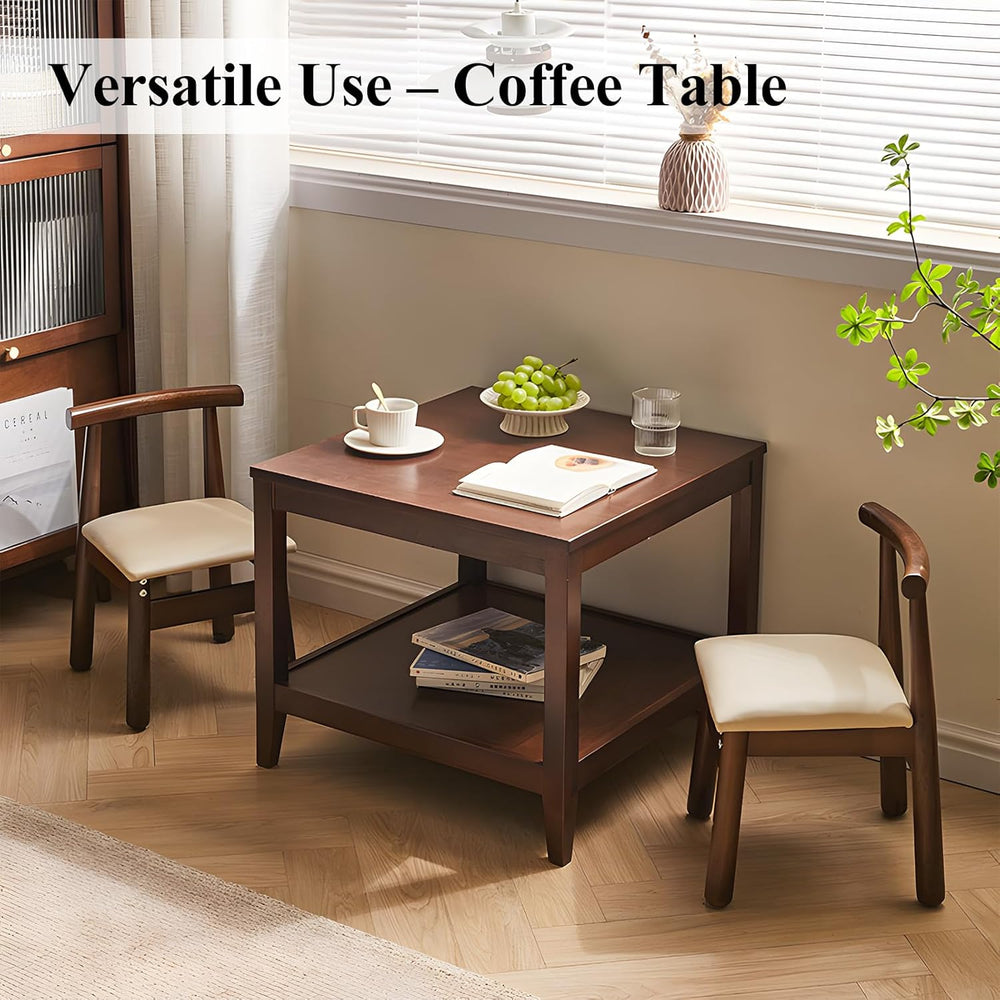Side Table, Solid Wood Square End Table with Storage Shelf, 2-Tier Coffee Tab...