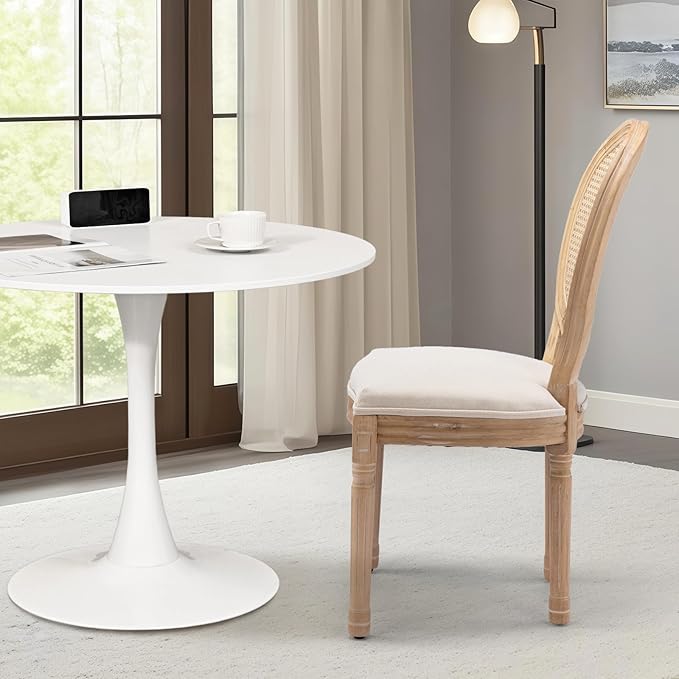 3-Piece 31.5" Round Dining Table Set for 2 with Upholstered Chairs – Space-Saving Modern Small Kitchen Cafe Bistro Set(Round Beige Linen Chair)