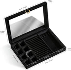 bussdis Glass Lid Jewelry Organizer Box – Black Velvet Jewelry Case with Ring Slots, Necklace Hooks & Removable Compartments for Earrings, Rings & Bracelets