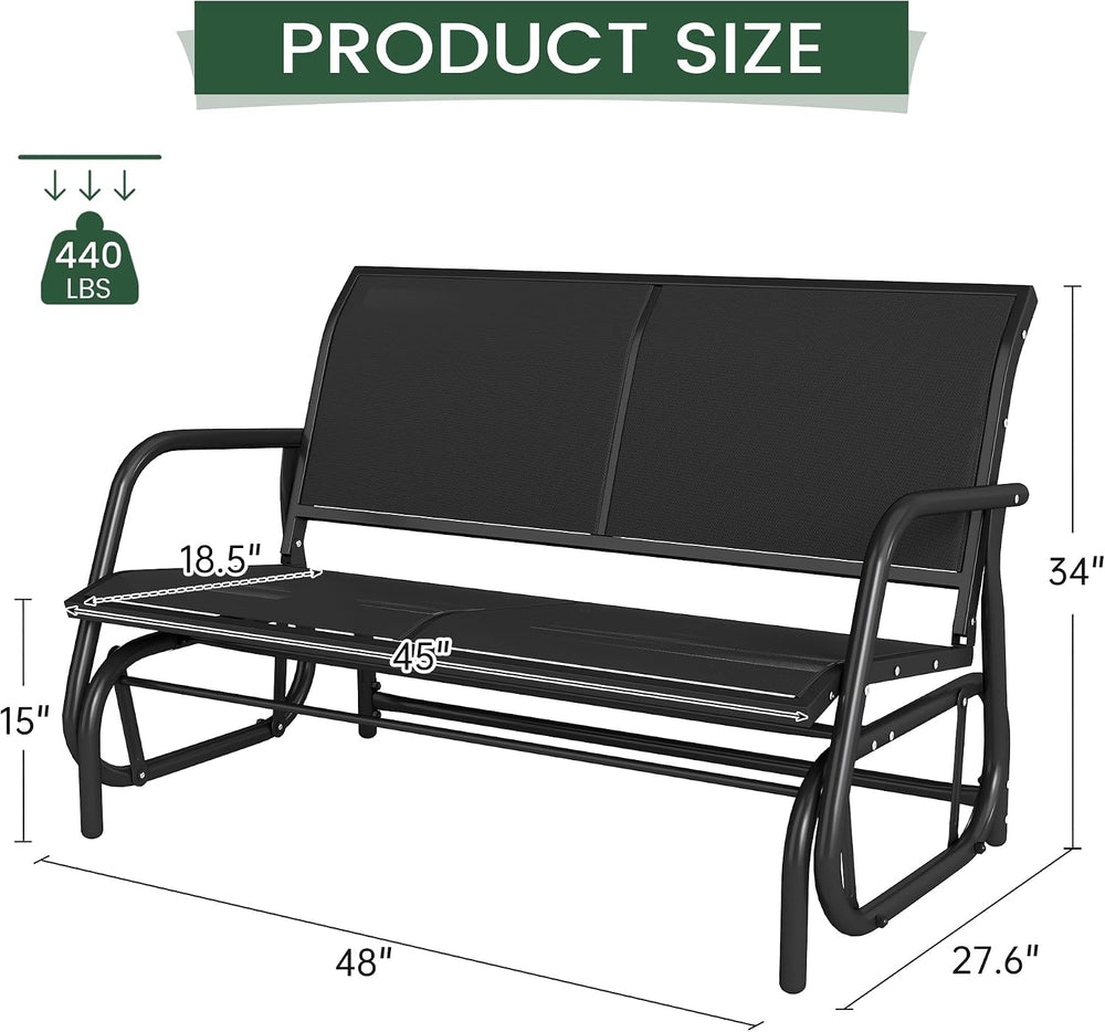 KROFEM Outdoor Glider Bench, Glider Bench for Outside Patio, Black | High Bac...