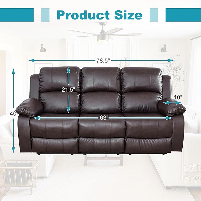 Recliner Sofa Set Couches for Living Room Chair Semi PU Fabric Living Room Furniture Sets, Adjusted Loveseat Reclining Couch Furniture Sofa Set for Theater Seating, 3-Seater, Dark Brown