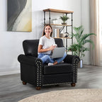 Faux Leather Accent Chair,35" W Upholstered Mid Century Modern Armchair with Rivet Rolled Arm,Deep Seat Comfy Single Sofa Chair for Living Room,Bedroom,Apartment,Office(Black)