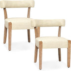 Modern Dining Chairs Set of 2, Faux Leather Upholstered Kitchen & Dining Room Chairs, Mid Century Modern Wooden Dining Chairs Oversized Sturdy Rounded Chairs Curved Back, Beige