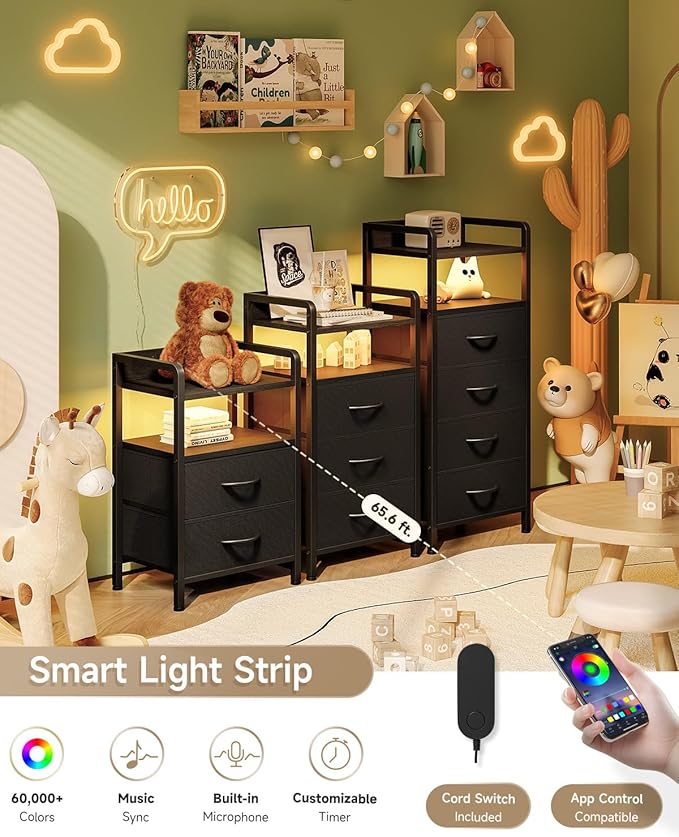 Night Stand Bedside Charger Bedroom - Nightstand with Charging Station & ...