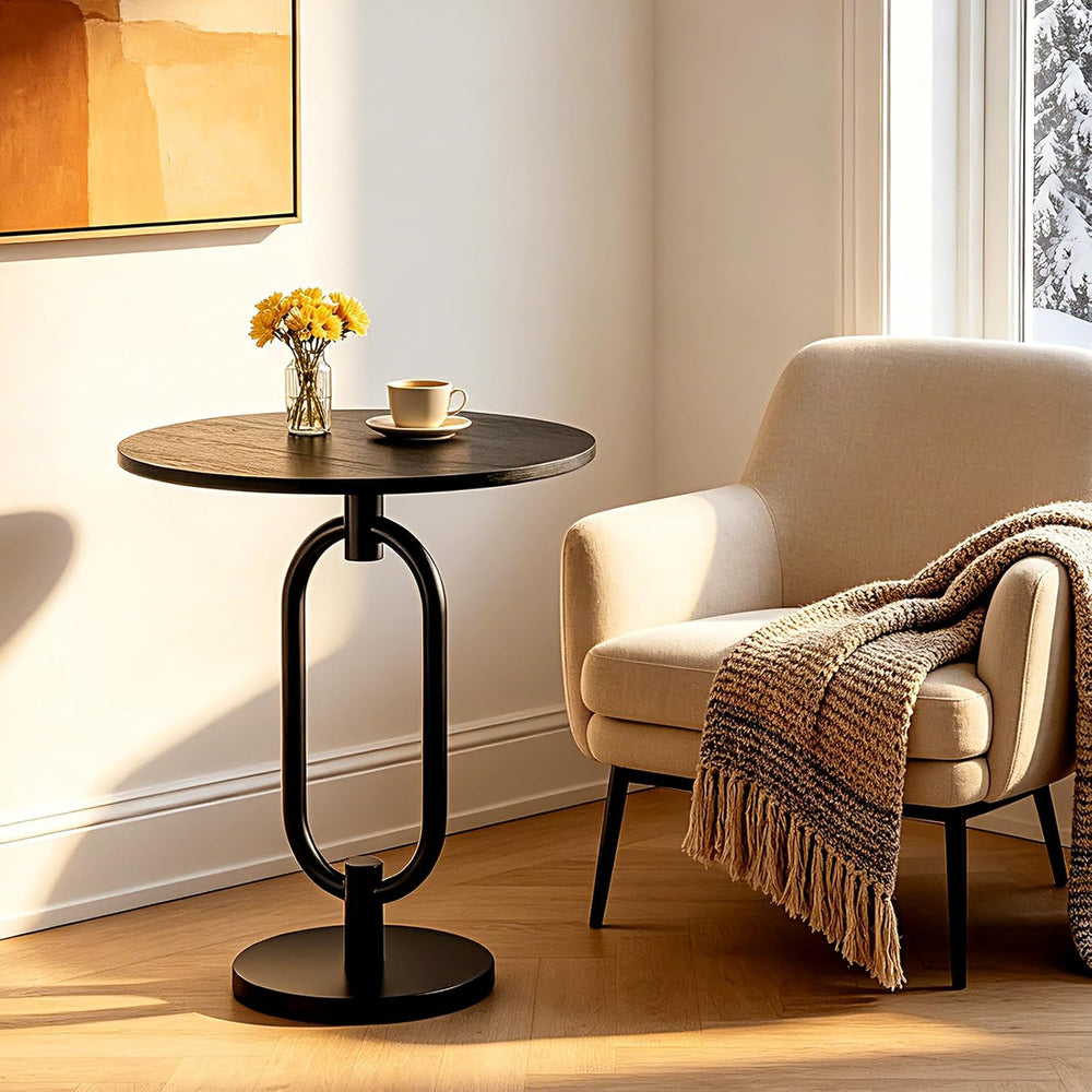 17In Black Round Side Table Modern End Table Stable Sofa Side Table with Heav...