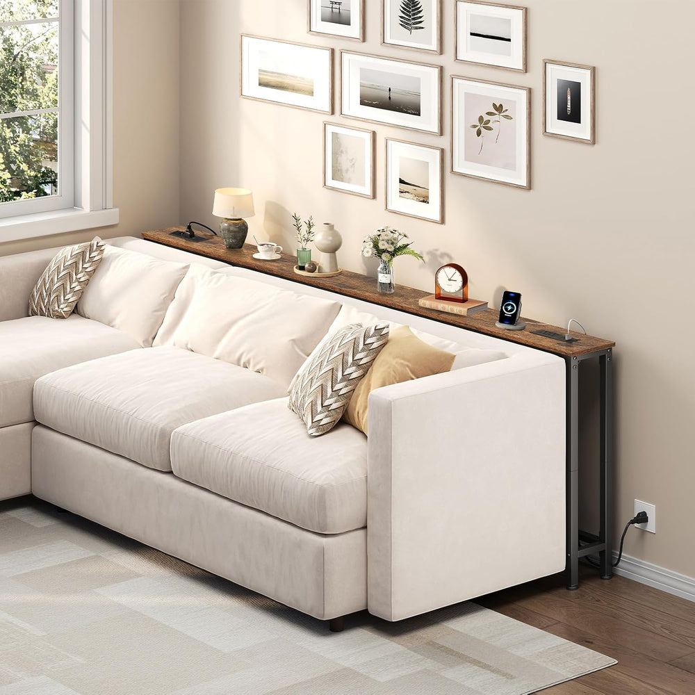 HOOBRO 39.4 Inch Narrow Console Table with Power Outlets, 5.9 Inch Sofa Table...