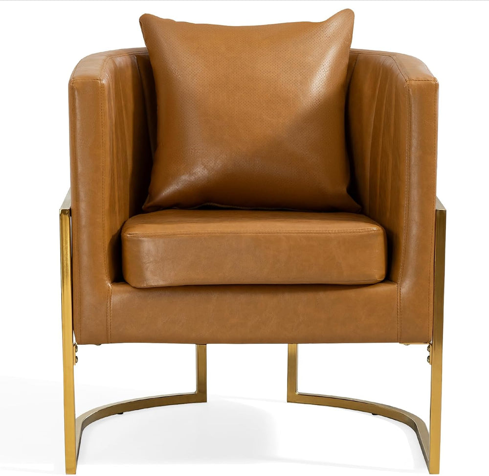 Leather Accent Chairs Set of 2, Mid Century Modern Upholstered Barrel Armchai...