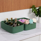 Large Shallow Organizing Baskets 15x11x5.1 Inches - Rope Woven Storage Bins for Bathroom, Shelves, Cube Closet, Green 3 Packs