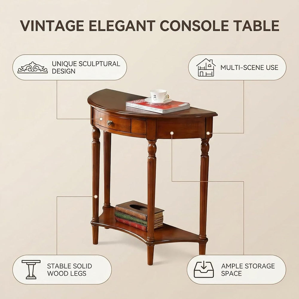 Half Moon Table, Table Solid Wood with Drawer Half-Moon Porch Side, Entryway ...
