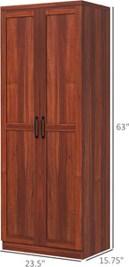 63" 2-Door Kitchen Pantry, Freestanding Storage Cabinet with 5-Tier Shelving and 2 Adjustable Shelves for Dining Room, Tan