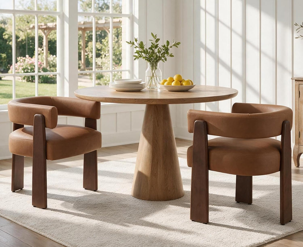 Shunzhi Brown Barrel Dining Chairs Set of 2, Upholstered Dining Room Chairs