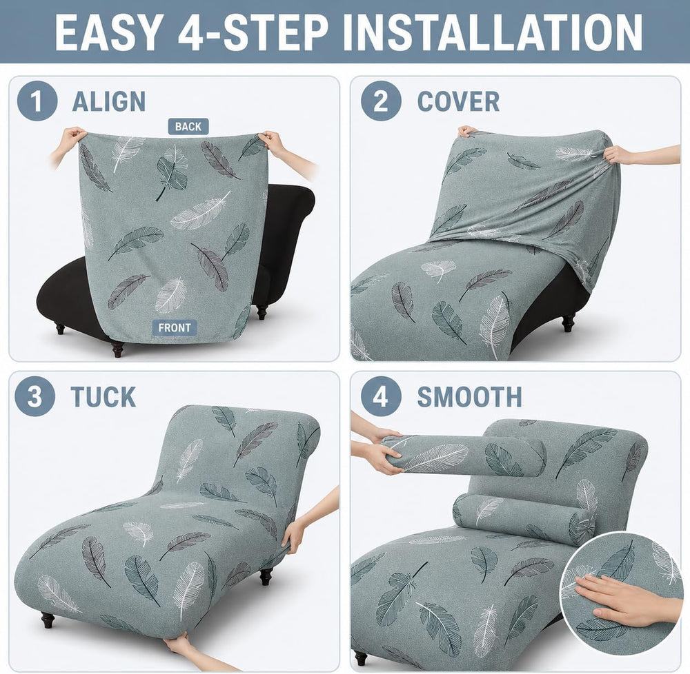 Printed Armless Chaise Lounge Indoor Slipcover Stretch Chair Covers for Livin...