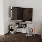 Eglaf Acrylic Modern TV Stand, 3-Tier Semi-Circular TV Console Table | Corner TV Stand, Entertainment Center with Open Shelves, TVs up to 50 Inch, 47.2'' L x 13.4'' W x 22.4'' H, Clear