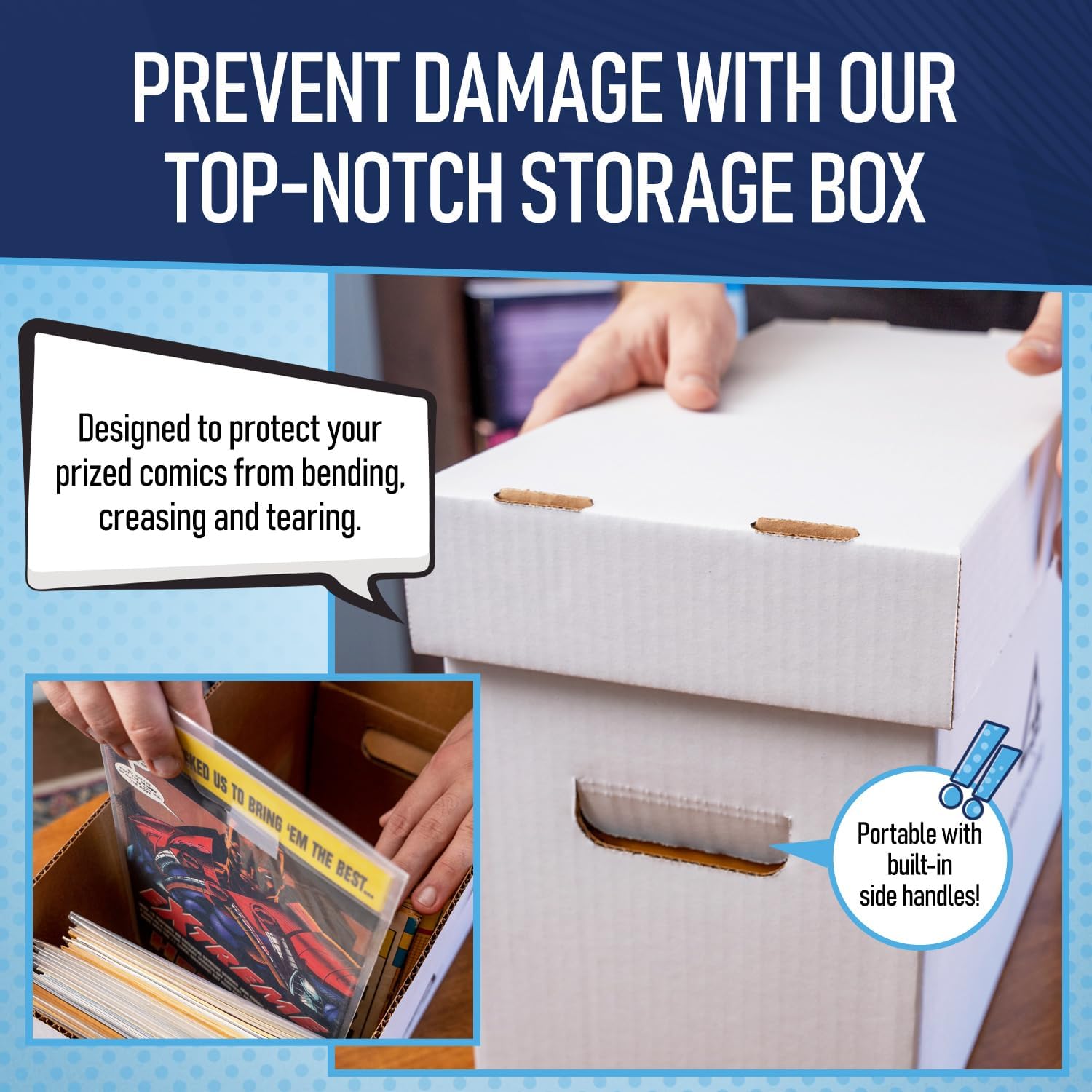 Bundle Set Premium Short Comic Book Storage Box Organizer with Lid | Thick Cardboard Comic Storage Box For Collectibles Fits 150-175 Current/Silver Age, Heavy Duty & Stackable.
