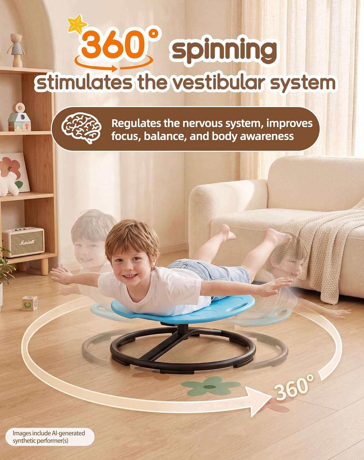 SUNFATT Spinning Chair for Autistic Kids,Heavy Duty Sensory Sit and Spin Chair with Metal Base & Safety Handles,242 lbs Capacity,360° Rotating Ladybug Chair for ADHD,Indoor Outdoor Toy for Ages 3-12
