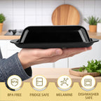 Butter Dish with Lid and Knife, Durable Countertop & Fridge Butter Keeper, BPA-Free Melamine Butter Container, Dishwasher Safe, Fits East/West Coast Butter Sticks (Black)