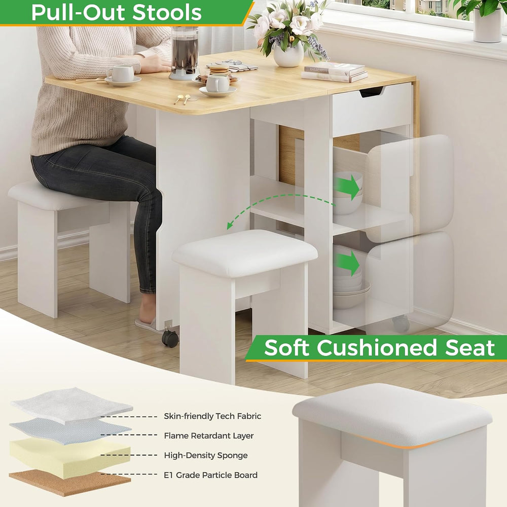 Mondeer Folding Dining Table and Chairs Set 4, 55" Space Saving Table wi...