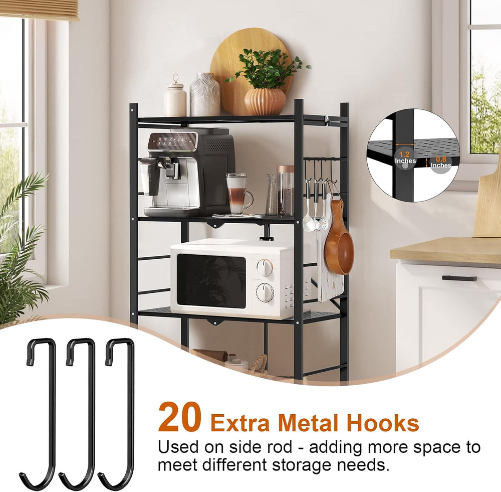 Himix 4-Tier Foldable Storage Shelf with Wheels 20 Hooks Black No Assembly