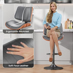 Swivel Bar Stools Set of 4, Adjustable Bentwood Barstools for Kitchen Counter, Modern PU Leather Upholstered Bar Chair with Back and Footrest, for Kitchen Island, Bar, Dining Room, Gray