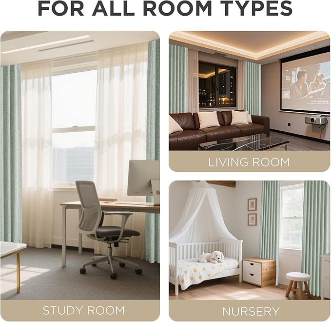 Joydeco Blackout Curtains for Bedroom - 100% Light Blocking 2 Panels Sage Green Drapes 100"W x 96"L, Thermal Insulated Room Darkening Curtains, Linen Textured for Living Room, Rod Pocket & Back Tabs