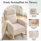 Rocking Chair Nursery, Modern Upholstered Glider Rocker with Side Pocket, High Backrest Padded Seat Accent Armchair for Living Room, Nursery, Bedroom