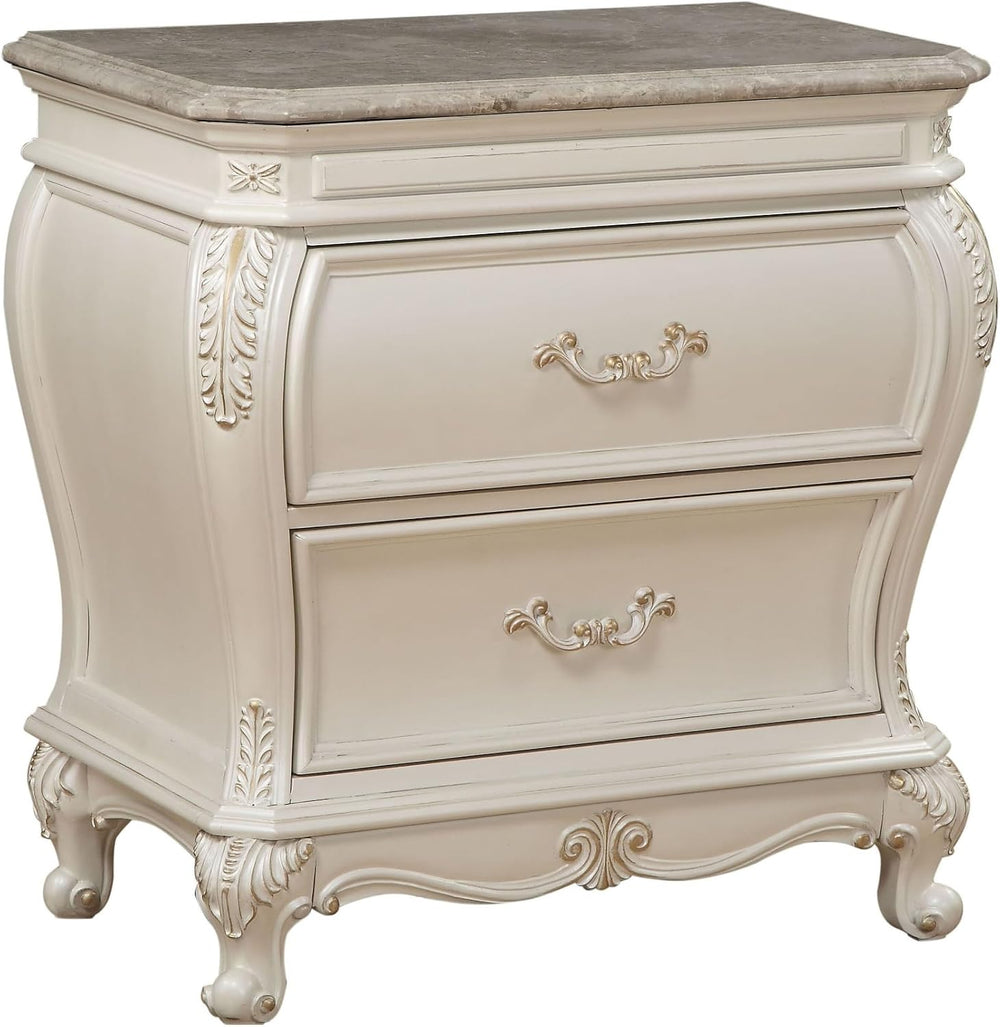 Pearl White 2-Drawer Nightstand with Legs,for Small Spaces