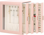 DesignSter Jewelry Box Organizer, Jewelry Box for Women, PU Jewelry Organizer Display Case with Side Drawers, Jewelry Storage for Earring Necklace Ring Bracelet Watch