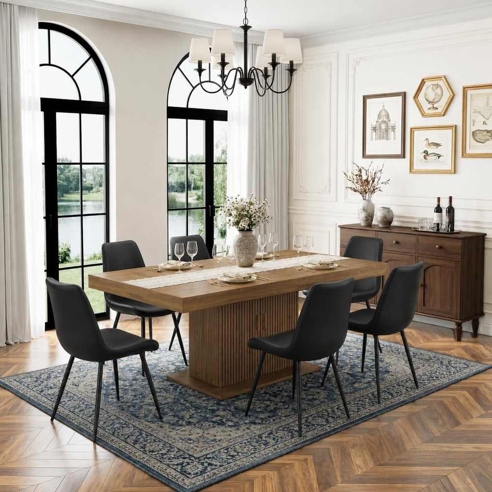 7 Piece Extendable Dining Table Set for 6, 63-79 Inch Brown Kitchen Table Set...