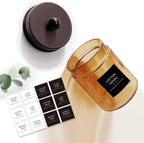 Amolliar Bronze Glass Apothecary Jar With Metal Lid & Stickers, Bathroom Qtip Dispenser Storage Canister, Perfect for Cotton Balls, Cotton Swabs, Makeup Pads, Bath Salt, Floss,4 Pack (Bronze)