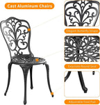 Outdoor Bistro Set 3 Piece Patio Bistro Set, Cast Aluminum Bistro Table and Chairs Set of 2, Small Patio Table Set for Porch, Black