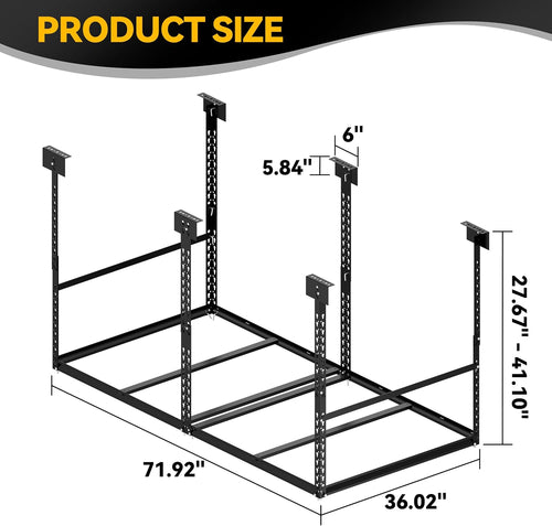 3x6 Ft Overhead Garage Storage Rack, 28-41 inch Height Adjustable Ceiling Mounted Organization Rack, 550 lbs Weight Capacity, 36"x72" Heavy Duty Space-Saving Metal Rack for Garage Storage