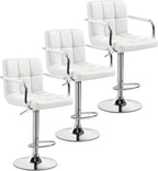 Yaheetech Bar Stools Set of 3, PU Leather Adjustable Barstools with Armrest, Counter Height Stool Chairs with Thickened Seat Cushion for Kitchen Island, White