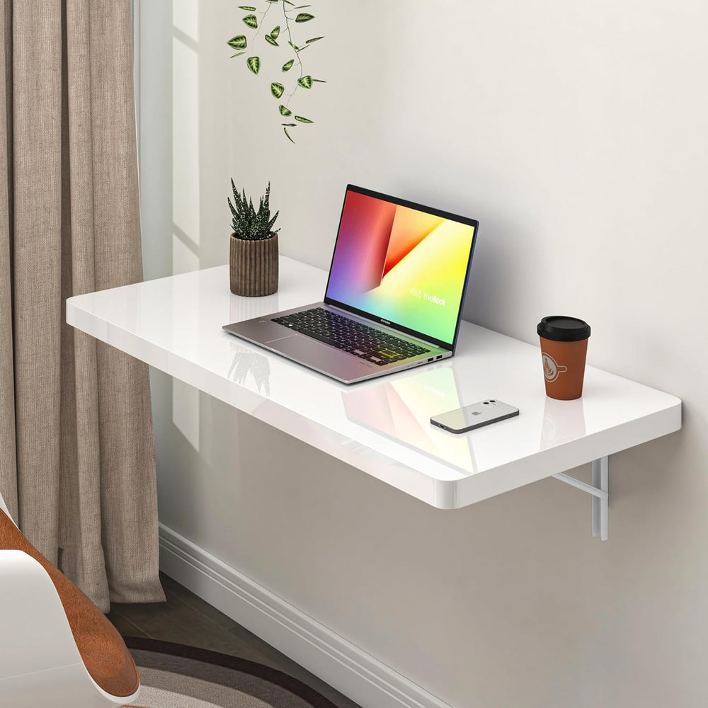 Clikuutory Wall Mounted High Gloss Folding Table, Wall Desk Fold Down for Sma...