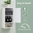 Small Bathroom Wall Cabinet, Slim Single Louvered Door Narrow Over The Toilet Storage, Adjustable Shelves, Space Saver Organizer, 13.4x8.9x25.3 inches