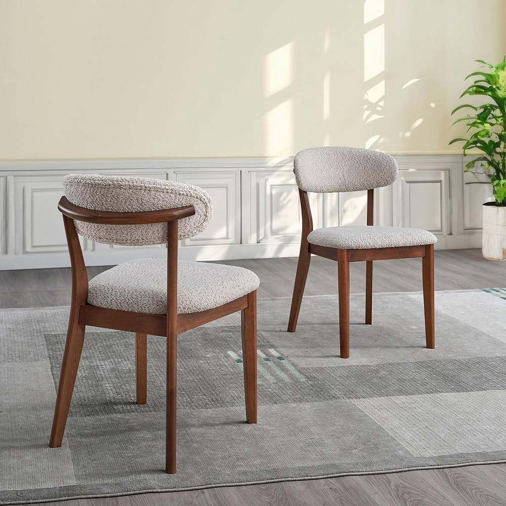 2Pcs Upholstered Wood Dining Chair, Cherry Color