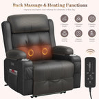 Power Recliner Chair with Heat and Back Massage, Electric Power Oversized Reclining Chair Infinite Position with Storage Armrests & 2 Cup Holders for Living Room, Brown