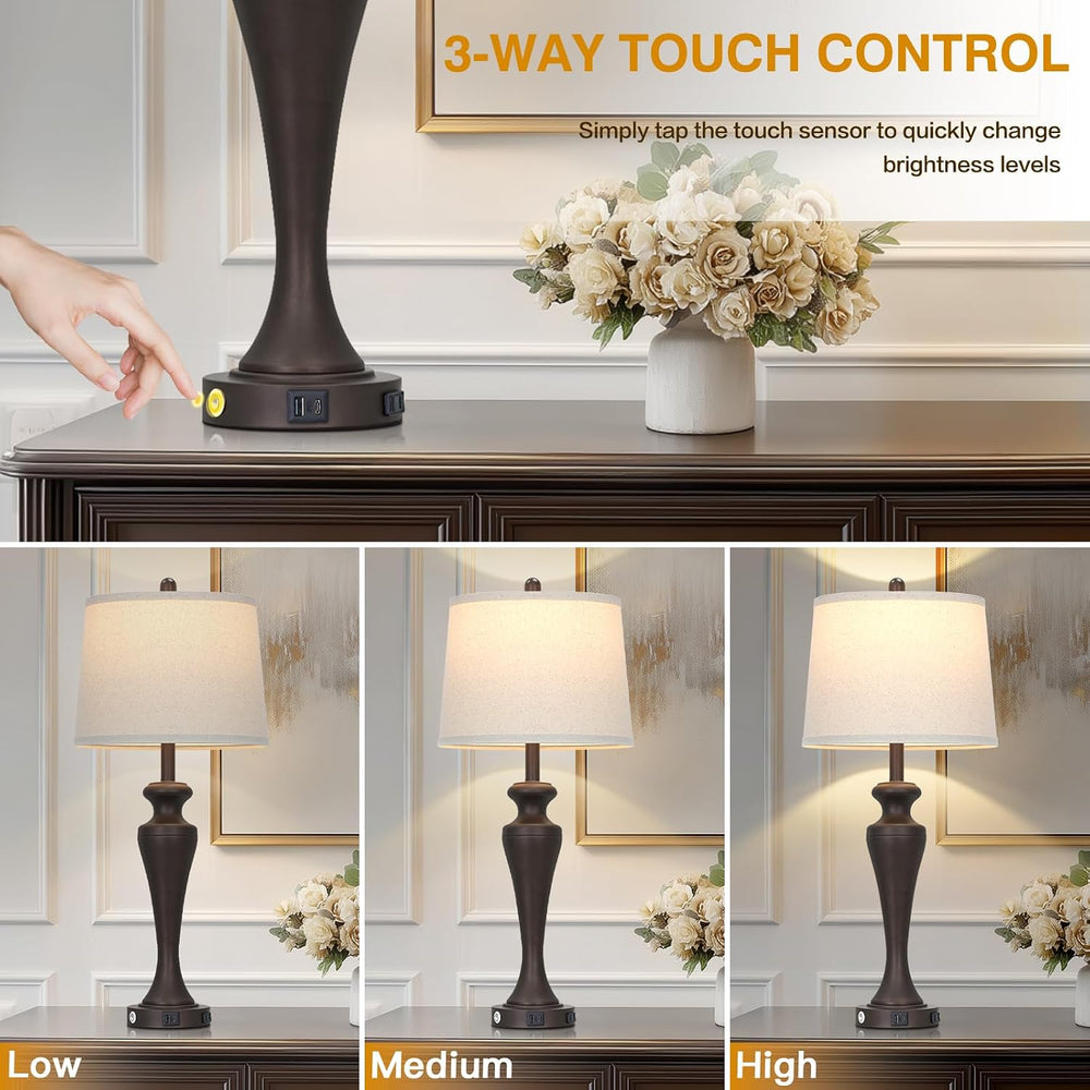 CINSARY 30“ Tall Brown Table Lamps Set of 2, Touch Control Living Room Lamp w...