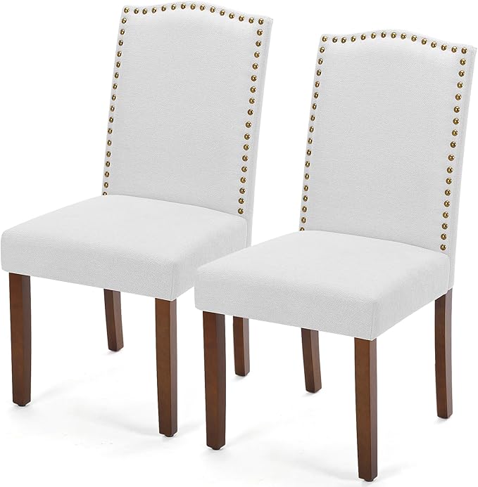DUMOS Dining Chairs Set of 2, Moden PU Kitchen Table Chairs with Wooden Legs and Padded Seat for Dining Room/Kitchen/Living Room/Restaurant, Light Grey