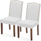 DUMOS Dining Chairs Set of 2, Moden PU Kitchen Table Chairs with Wooden Legs and Padded Seat for Dining Room/Kitchen/Living Room/Restaurant, Light Grey