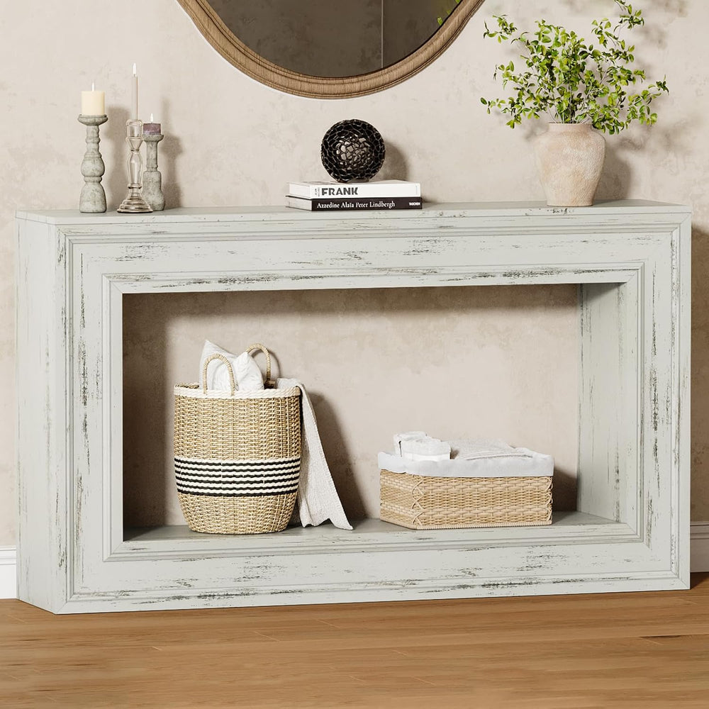 Rresyet 55" Narrow Entryway Console Table with LED Lights & Storage,...