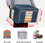 Large Storage Bags,Foldable Storage Bins with Hold Shape Metal Frame,Closet Organizer Containers with Zipper,Clear Window,Thick Fabric for Seasonal Clothing,Bedding (66L x 3 Pack)