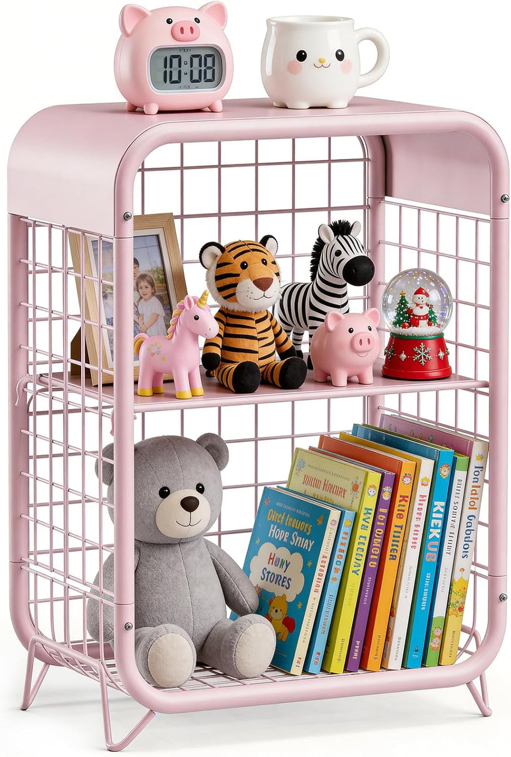 Cute Nightstand, Metal End Table, Side Table with Storage, 3-Tier Narrow End ...
