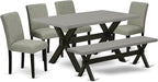 East West Furniture X696AB106-6 6 Piece Dining Room Set Contains a Rectangle Dining Table with X-Legs and 4 Shitake Linen Fabric Parson Chairs with a Bench, 36x60 Inch, Multi-Color