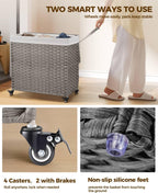 GREENSTELL Laundry Hamper with Wheels&Lid, 130L Large 3 Sections Clothes Hamper with 2 Types Removable Liner Bags, 5 Mesh Laundry Bags, Handwoven Divided Laundry Basket Gray