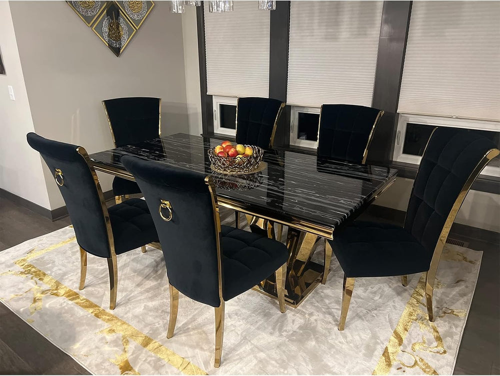 ACEDÉCOR Black and Gold Dining Chairs, Black Velvet Upholstered Chairs with R...