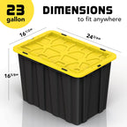 Lifetime Home 4 PACK of X-Large 23 Gallon Plastic Storage Bin Tote Organizing Container with Secure Latching Lids, Stackable, Extra Strength with Built in Handle - Black & Yellow