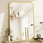 26 x 38 Inch Bathroom Mirror, Rounded Rectangular Vanity Mirror for Wall, Modern Mirror for Room Decor, Gold Framed Wall-Mounted Mirrors for Home Decor, Hangs Horizontally or Vertically