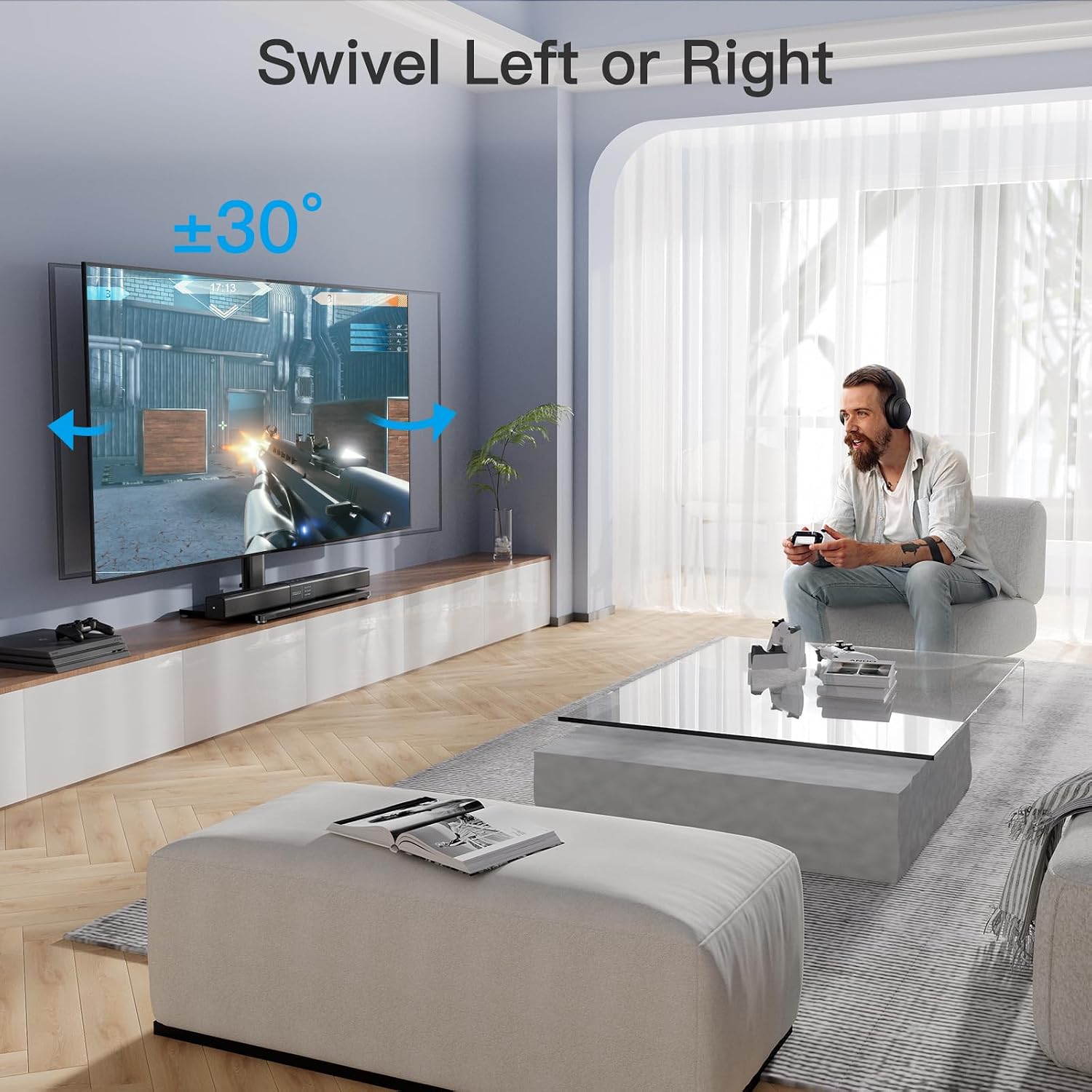 PERLESMITH Universal Swivel TV Stand Legs for 24-60 inch LCD LED TVs, Height Adjustable Television Mount Stand with Tempered Glass Base, Universal VESA Mount 400×400mm, Holds up to 88lbs, PSTVS09