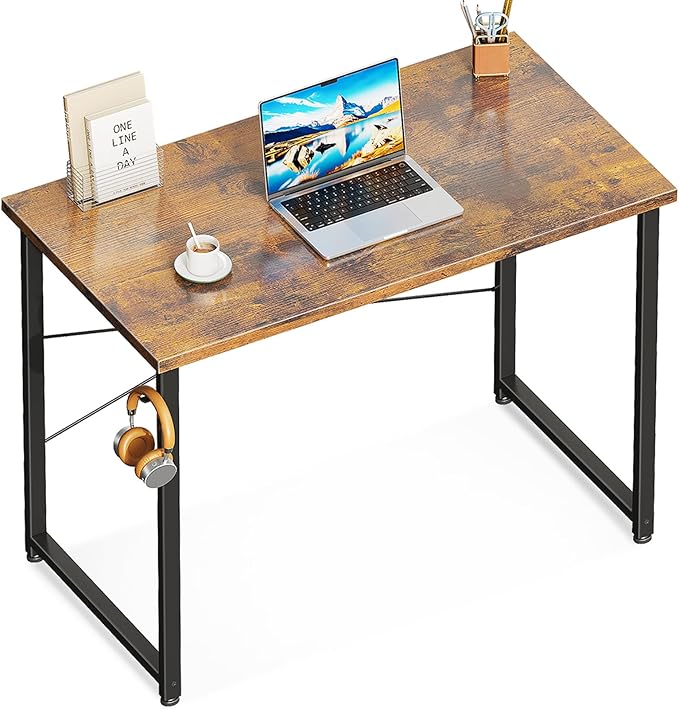 ODK 32 Inches Small Desk for Home Office, Computer Study Table for Small Spaces, Writing Desk with Headphone Hooks, Vintage
